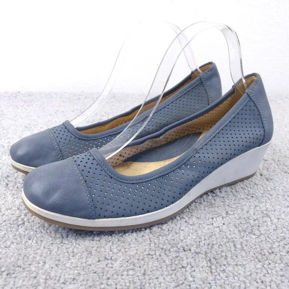 Naturalizer Bartow Womens 8 Shoes N5 Comfort Wedge Blue Perforated Slip On - Picture 1 of 9
